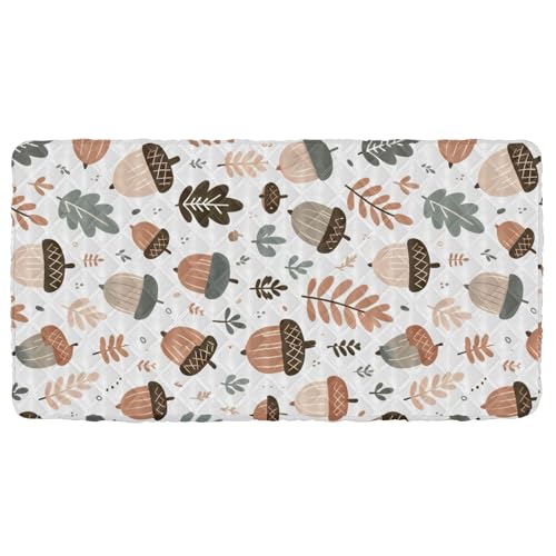 Portable Toddler Bed Sheet for Kids Forest Acorn Leaves Travel Bed Fitted Sheet