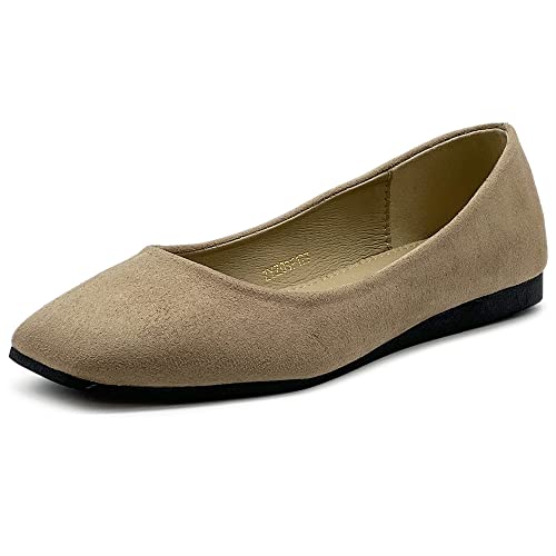 Ollio Women's Faux Suede Ballet Flats - Comfortable Slip Ons