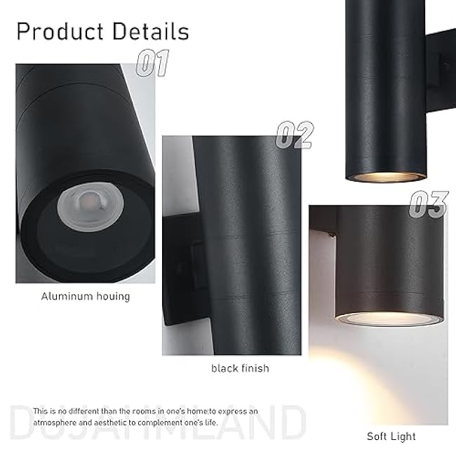 DUJAHMLAND Outdoor Wall Sconces Exterior Up and Down Wall Lights Modern Matte Black Aluminum
