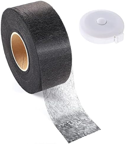 Lanjue 70 Yards Wonder Web Hemming Tape, 5cm Extra Wide No Sewing Iron On Fabric Fusing Tape with Tape Measure for Jeans Hems Curtain Trousers Garment (Black)