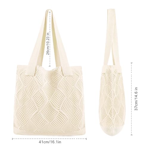 Image of COOKOOKY Lined Crochet Tote Beach Shoulder Bag Women Casual Work Shopping | Lined crochet tote with soft structure, perfect for beach, work, shopping. Roomy & lightweight for daily use.