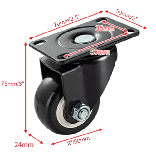 Robustes, geräuscharmes Lenkrollen-Set mit Doppelkugellagern for eine reibungslose Bewegung der Möbel, ideal for Zuhause und das Büro(2xswivel+2xbrake,2"/50mm)