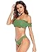SweatyRocks Women's Sexy Bikini Set Solid Color Off Shoulder Bandeau Two Piece Swimsuit Green M