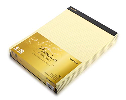 Image of Mintra Office Canary Legal Pads - Premium Quality Heavyweight Paper With Micro-perforated sheets, Smooth-lined paper, Ideal for Office Tasks, Assignments or Notes, Meetings, and Journaling, 6 pack WIDE RULED, Yellow Paper, Premium Writing Pad, 8.5 inchx11 inch