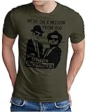 OM3® Blues Brothers T-Shirt | Herren | On A Mission from God Jake and Elwood | Oliv, L