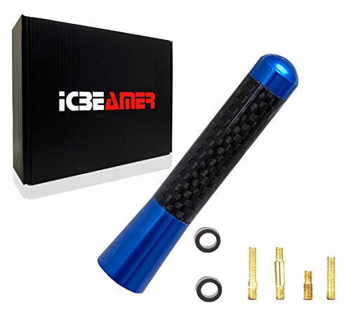 ICBEAMER 3" Carbon Fiber Polished Finish & Dark Navy Blue Aluminum Short Automotive Antenna with Internal Copper Coil Universal Work for AM/FM Radio Antenna Replacement Compatible for Car, Truck & Van