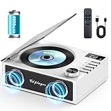 Greadio CD Player Tragbar mit Bluetooth 5.3, 4000mAh Wiederaufladbarer CD-Player mit Fernbedienung, HiFi-Sound-Lautsprecher, unterstützt USB, TF, AUX, LED-Display für Zuhause/Geschenk (Weiß)