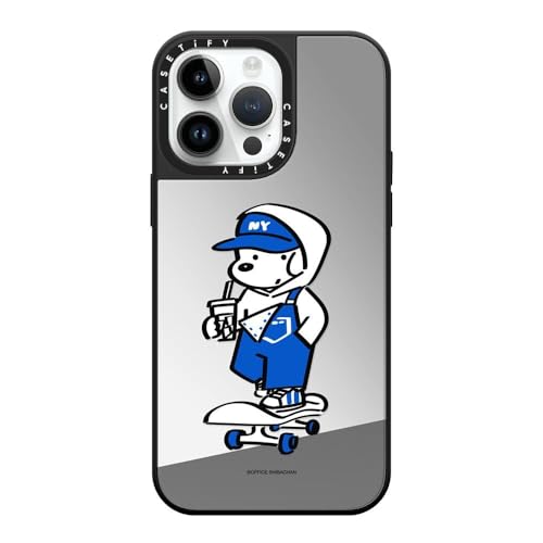 CASETiFY �~���[ iPhone 14 Pro Max �P�[�X [1.5m����̗����������N���A/MagSafe �ɑΉ�] - Skater JOHN (Overalls) - �V���o�[ (�u���b�N�o���p�[)