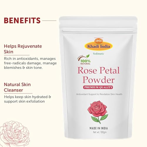 Image of Khadi 100% Pure & Organic Rose Powder (Rosa centifolia) - Natural Herbal Powder for Glowing Skin, Even Tone & Soothing Face Packs - 200g