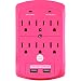 Surge Protector, Electronics Charging Station, 6 Outlet 2 USB Port Wall Adapter with Safety Indicator Lights -Pink- By Office + Style