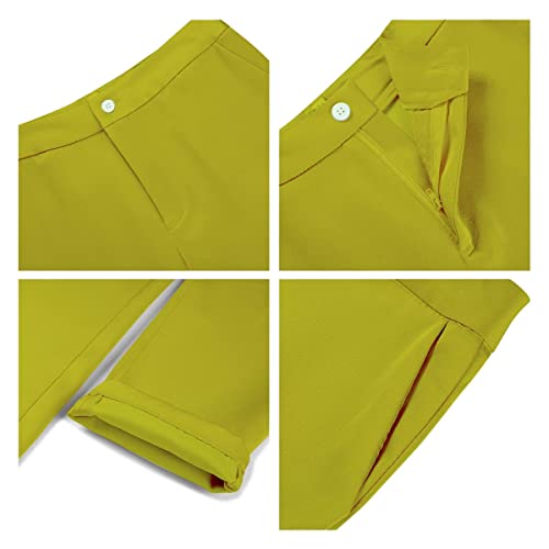 Modful Women's 2 Piece Business Suit Set One Button Solid Color Blazer Trouser Suit(Yellow,Medium) #TOP5
