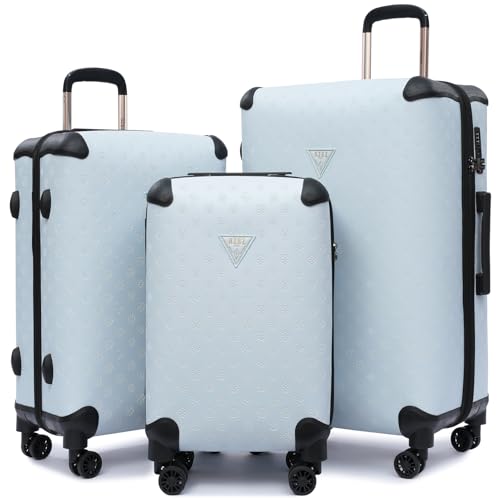 NZBZ Vintage Luggage Set, Retro Lightweight Leather Suitcase with Double Spinner Wheels, Large Capacity (Blue, 20inch & 24inch & 28inch)