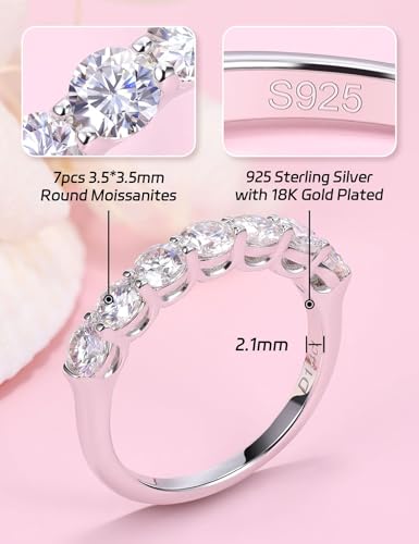 Ladylike Moissanite Wedding Band Half Eternity Bands 3.5MM D Color VVS1 Clarity 925 Sterling Silver Stackable Anniversary Engagement Promise Ring for Women Size 4-112