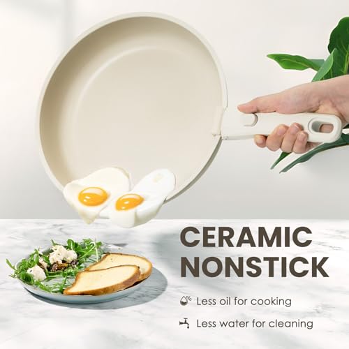 KIKCOIN Pots and Pans Set Non Stick: 7 Pack Ceramic Cookware Set with Detachable Handle, Healthy Non Toxic Kitchen Cooking Pots with Frying Pans, Grill Pan