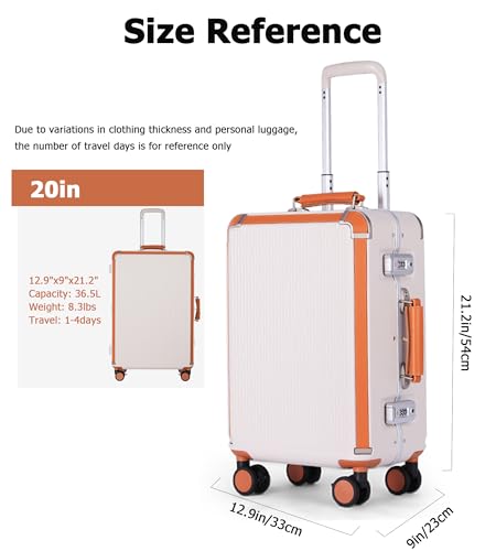 feilario 20in Hardshell Carry-On Luggage, Aluminum Frame Zipperless Suitcase with Brake Wheels, TSA-Accepted Lock & Side Hooks (Beige (zipperless closure), 20in)3