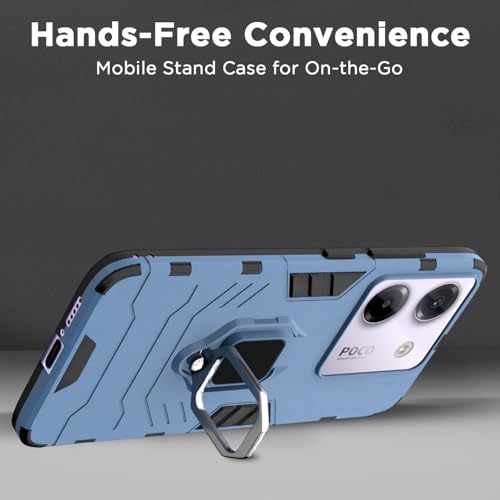 Image of Pikkme Back Cover for Poco M7 Pro 5G | 360 Protection Case | Ring Holder Stand D5 Tough Armor Bumper Case (Blue)