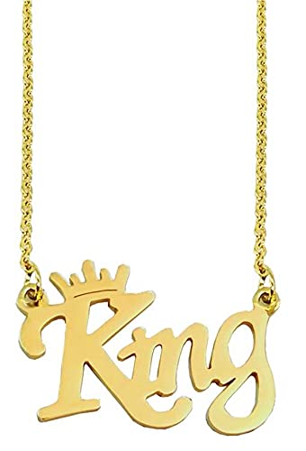 Uniqon Golden Color Fancy & Stylish Trending Valentines Day Special Metal Stainless Steel King Name Letter Locket Pendant Necklace With Chain For Mens And Boys Gift Jewellery Set