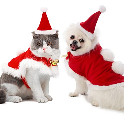Legendog Ropa para Gatos, Disfraz de Navidad para Gato Traje de Gato con Gorro de Santa Claus Disfraz de Papá Noel Lindo Divertido de Fiesta de Navidad Ropa para Mascotas