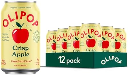 OLIPOP Prebiotic Soda Pop, Crisp Apple, A New Kind of Soda Packed with Prebiotics, Fiber, and Botanicals, Gluten Free, Vegan, GMO Free, 12oz (12-Cans)