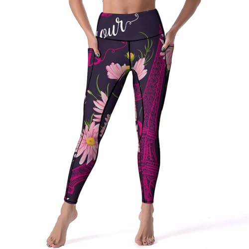 Fitness gym jogging legging sport anti-glisse Tour À Fleurs pantalon yoga taille haute femmes S
