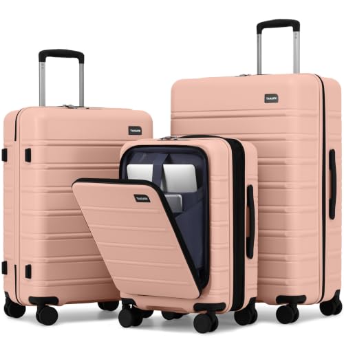 Image of TAKUMI Suitcases with Wheels, Expandable Carry on Luggage, 3 Piece Set | Luggage Sets, Front Pocket, Hardside, Lightweight, 360 Spinner Wheels, TSA Lock, Family Business Travel, Pink, 20 /24 /28