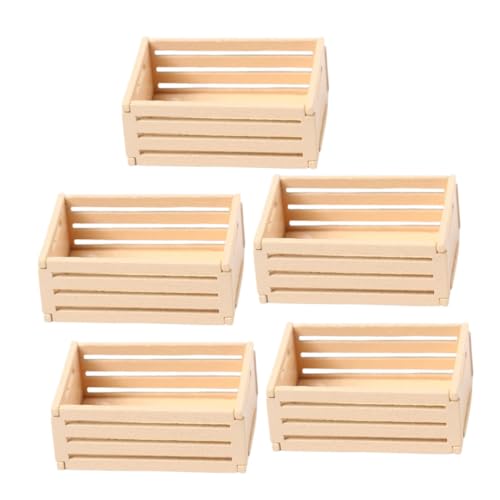 NUOBESTY 5pcs Miniature Wooden Dollhouse Realistic Harvest Basket Set for Toy House Decor