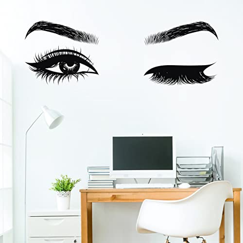 2 Pieces Beautiful Woman Eyes Wall Stickers Fashion Eyebrow Eyelashes Wall Decals Removable Peel & Stick Vinyl Wall Decal Art For Living Room Girls Woman Bedroom Beauty Salon Wall Decor #TOP5