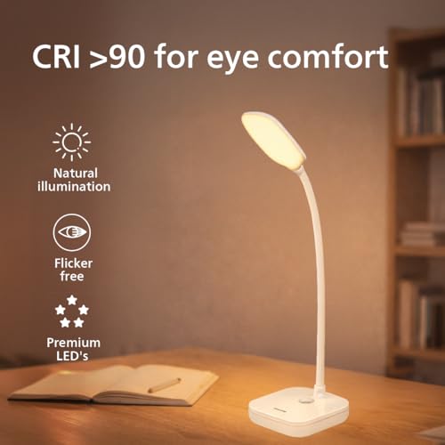 Image of Philips 5W VION White LED Desk Light | 3-in-1 Study & Table Lamp | EyeComfort Technology | Adjustable Design | Energy Efficient LED Lamp for Study, Work & Reading | Pack of 1