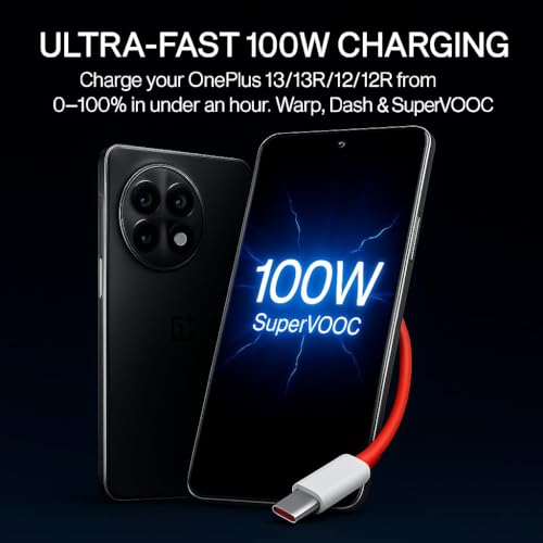 Image of Oneplus 100W Supervooc USB to Type C 1 Meter Fast Charging Cable Compatible with oneplus 13,13r,13S,12,12r,11,11r,10r,10t,10,10 pro,9 pro,9rt,8,8t, Nord 5,4,3,2,Ce 4,3,2,Ce4 lite,Ce3 lite, Red