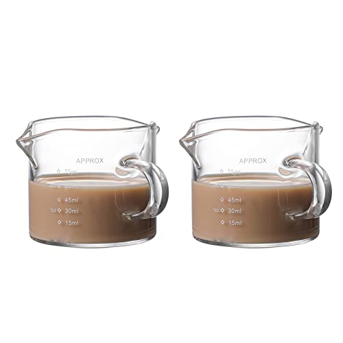 Eachave 2 verres shot en verre transparent, shot à expresso, Double Becs Tasse à lait, Espresso Shot Verres à shot, doseurs gradués en verre pour cuisine Cover