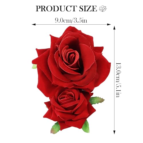 ZJIVQO Rose Hair Clip Flower Hairpin Brooch Velvet Ornament Rose Flower Hair Accessories for Woman Girl Ladies Wedding Hair Clip Flamenco Dancer Valentines Day Decoration - Image 2