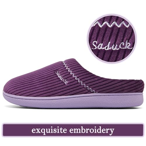 Image of House Slippers for Women with Arch Support | Memory Foam Non-Slip, Two Tone Embroidered Soft Home Slippers, All Season Comfort