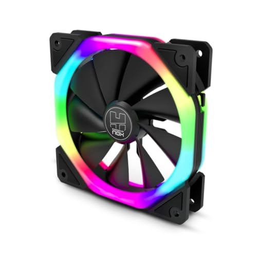 NOX Hummer S-FAN – Ventilador PC 120 mm con doble anillo LED ARGB Rainbow, pads de goma antivibración, gran flujo de aire, conector 3 pines, color negro