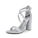 DREAM PAIRS 4 inch High Heels for Women Chunky Block Cross Strap Open Toe Dress Sandals for Wedding Bridal Evening Homecoming Prom,Size 8,Silver,DWUMHS2502