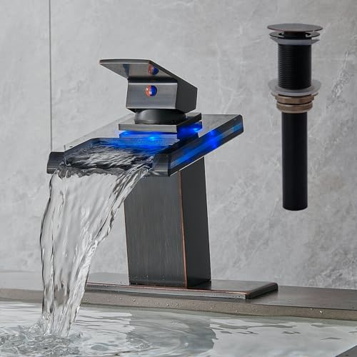 Image of AVSIILE LED Bathroom Sink Faucet, Oil Rubbed Bronze, Open Glass Spout