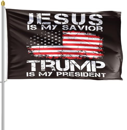 Jesus Is My Savior Flag 3x5 Outdoor Trump Is My President Flag 150D Premium Polyester Jesus Trump Flags with Brass Grommets for Outdoor Indoor Room Wall