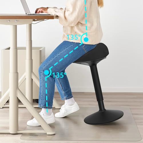 Image of Standing Stool, Adjustable Ergonomic Office Chair Standing Desk Chair Swivel 360 Degree Swivel Tilting Balance with Saddle Seat for Active Learning Sitting
