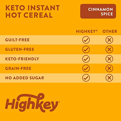 HighKey Snacks Keto Breakfast Hot Cereal - Instant Low Carb, Gluten Free Food - High Protein Oatmeal Snack - Perfect Ketogenic Friendly Products - Diabetic Diets - Grits - Cinnamon Spice