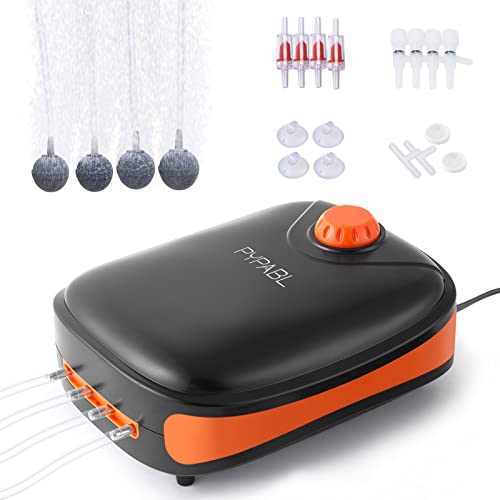 PYPABL Pompe à air pour Aquarium, Pompe à oxygène à 4 Sorties, aérateur Silencieux pour Un réservoir de Poissons et de Tortues jusqu'à 1100L