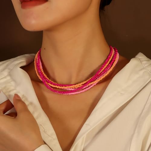 Colorful Multi-layered Seed Beaded Necklace Choker For Women Bohemian Handmade Crystal Stone Gemstone Hawaiian Necklace Holiday Birthday Summer Beach Jewelry Gift2