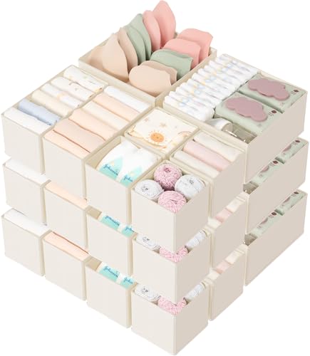 Image of Criusia Drawer Organizer 18-Piece Set, Dresser Organizer for Baby Clothes, Foldable Closet Storage & Drawer Dividers for Underwear, Socks, Nursery (Beige)