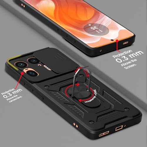 Image of Pikkme Back Cover for Motorola Moto Edge 50 Ultra 5G | D10 Tough Armor | 360 Protection Case | Sliding Camera Shield Cover & Ring Holder Stand Bumper Case (Black)