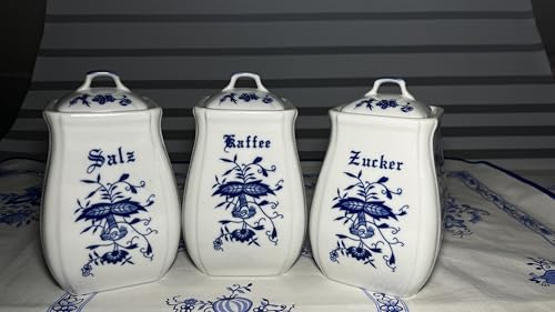 Generisch 3 Stk. Zwiebelmuster Porzellan Dosen Salz, Kaffee, Zucker,...