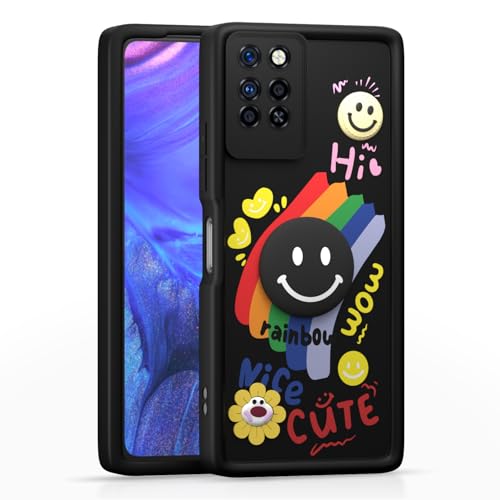 Image of Pikkme Back Cover for Infinix Note 10 Pro | Soft Silicone| Cute Rainbow Smile & 3D Cartoon Flower Design | Shockproof Raised Camera Protection Bumper Case (Black)