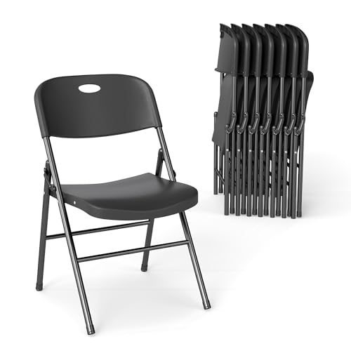 Real Relax Folding Chairs Set of 10, 650 Weight Limit Heavy Duty Large Backrest Folding Chair, Indoor and Outdoor Chairs for Wedding Backyard Activities Black Black 10 Pack