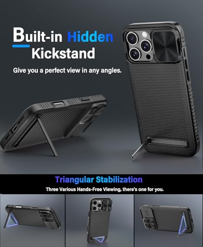 Image of Vihibii for iPhone 16 Pro Case with Slide Camera Lens Cover & Kickstand, [Compatible with MagSafe], Military-Grade Drop Protection, Shockproof Magnetic Phone Case for iPhone 16 Pro 6.3 inch 5g 2024, Black