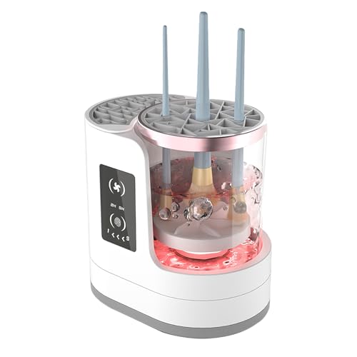 Limpiador de brochas de maquillaje eléctrico 3 en 1 y secadora ultra eficiente, limpiador automático de brochas de maquillaje eléctrico con botón táctil, limpieza de brochas de maquillaje con función