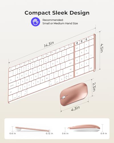 Image of seenda Bluetooth Keyboard and Mouse Combo for Mac, SKM64-2 Rechargeable Silent Wireless Keyboard Mouse Compact Slim, 3 Multi-Device Connection, Compatible for Mac MacBook Pro /Air iPad, White Rose Gold