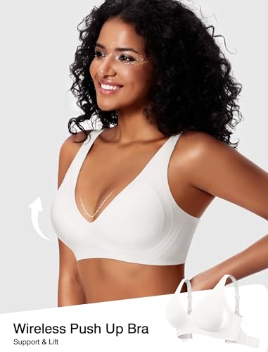 Image of Deep V Wireless Jelly Bras for Women Push Up Bralette Seamless No Underwire Support T-Shirt Comfort Plunge Full Coverage