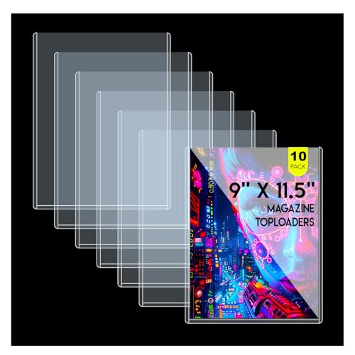 10ct Magazine Toploaders, Ultra Durable 9X11.5 Protectors for Magazine, Measuring 7mm in Thickness, Crystal Clear PVC, Dustproof, Archival-Safe for Magazine Display